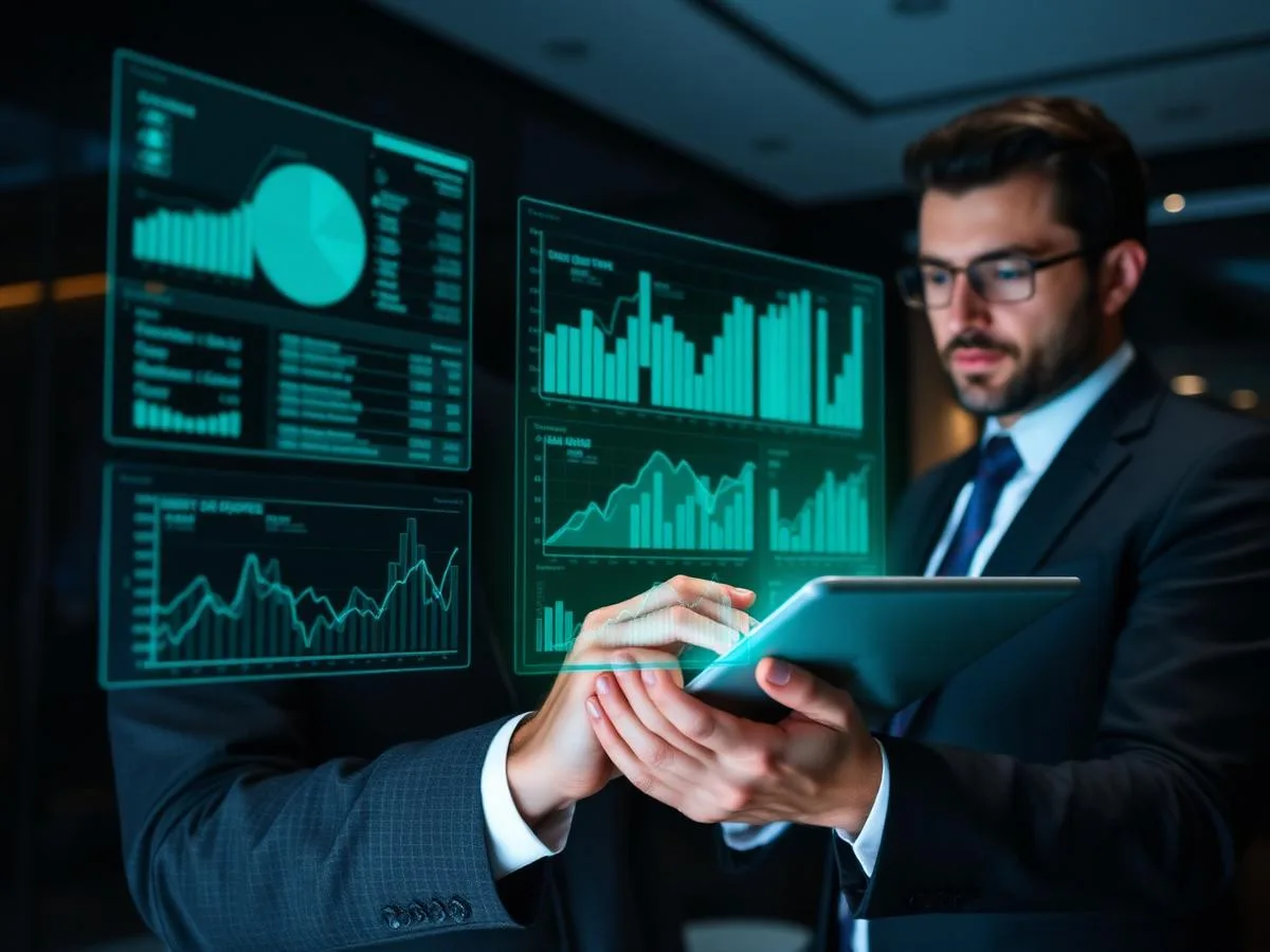 Consultant reviewing Power BI dashboards on a tablet