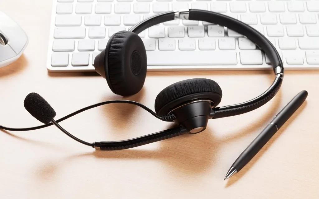 Gold headset over a support network shield