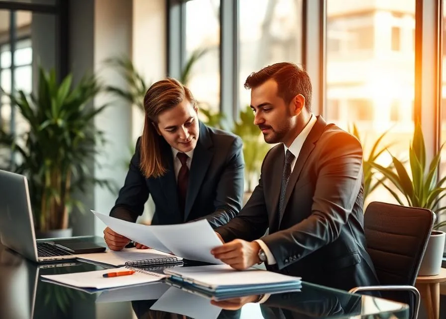 Two NCS London business people discussing an Oracle E-Business Suite assessment across a conference table